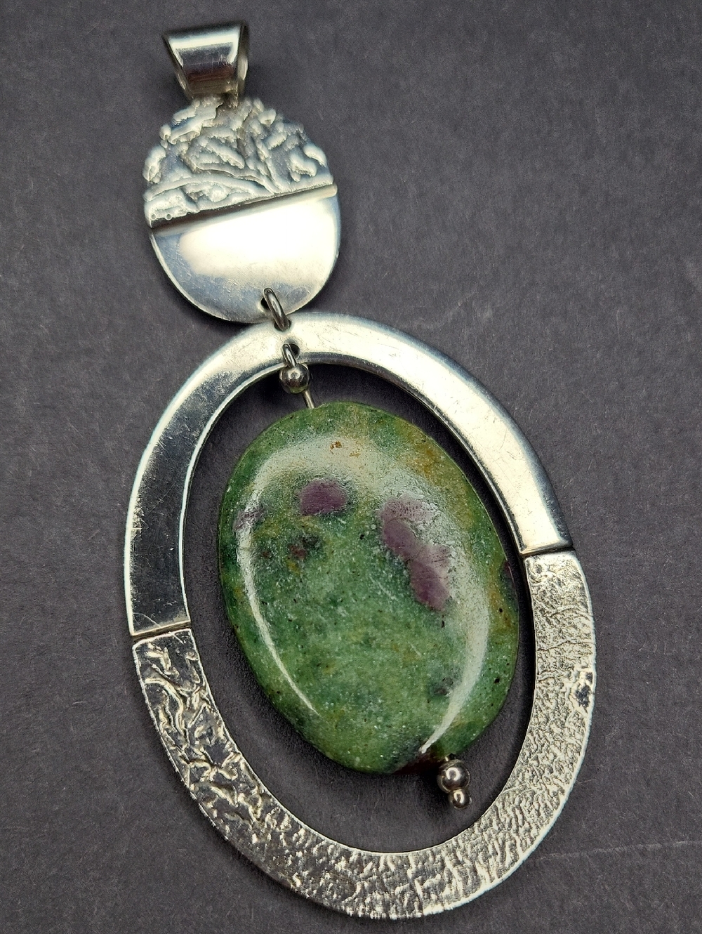 Artisanal Green and Sterling Silver Oval Pendant